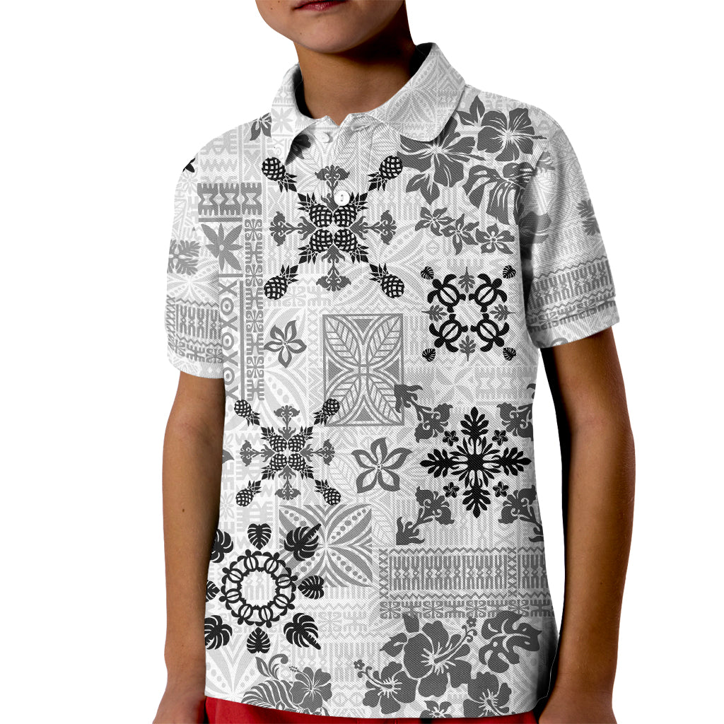 Hawaii Tapa Tribal Kid Polo Shirt With Hawaiian Quilt Pattern Black - Wonder Print Shop