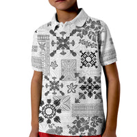 Hawaii Tapa Tribal Kid Polo Shirt With Hawaiian Quilt Pattern Black - Wonder Print Shop