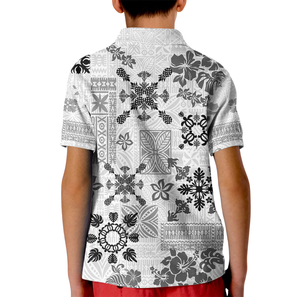 Hawaii Tapa Tribal Kid Polo Shirt With Hawaiian Quilt Pattern Black - Wonder Print Shop