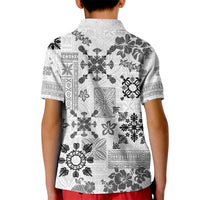 Hawaii Tapa Tribal Kid Polo Shirt With Hawaiian Quilt Pattern Black - Wonder Print Shop