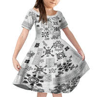 Hawaii Tapa Tribal Kid Short Sleeve Dress With Hawaiian Quilt Pattern Black - Wonder Print Shop
