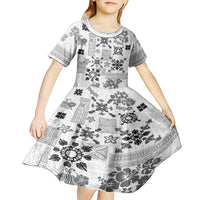Hawaii Tapa Tribal Kid Short Sleeve Dress With Hawaiian Quilt Pattern Black - Wonder Print Shop