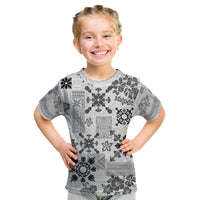 Hawaii Tapa Tribal Kid T Shirt With Hawaiian Quilt Pattern Black - Wonder Print Shop