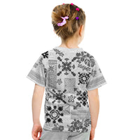 Hawaii Tapa Tribal Kid T Shirt With Hawaiian Quilt Pattern Black - Wonder Print Shop