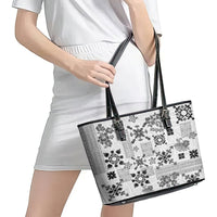 Hawaii Tapa Tribal Leather Tote Bag With Hawaiian Quilt Pattern Black - Wonder Print Shop
