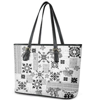 Hawaii Tapa Tribal Leather Tote Bag With Hawaiian Quilt Pattern Black - Wonder Print Shop
