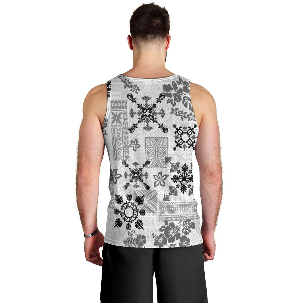 Hawaii Tapa Tribal Men Tank Top With Hawaiian Quilt Pattern Black - Wonder Print Shop