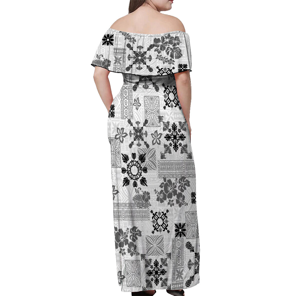 Hawaii Tapa Tribal Off Shoulder Maxi Dress With Hawaiian Quilt Pattern Black - Wonder Print Shop