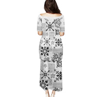 Hawaii Tapa Tribal Puletasi With Hawaiian Quilt Pattern Black - Wonder Print Shop