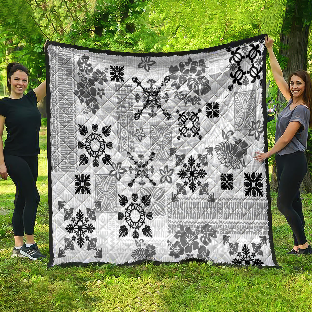 Hawaii Tapa Tribal Quilt With Hawaiian Quilt Pattern Black - Wonder Print Shop