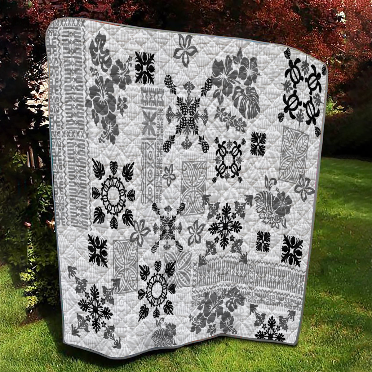 Hawaii Tapa Tribal Quilt With Hawaiian Quilt Pattern Black - Wonder Print Shop