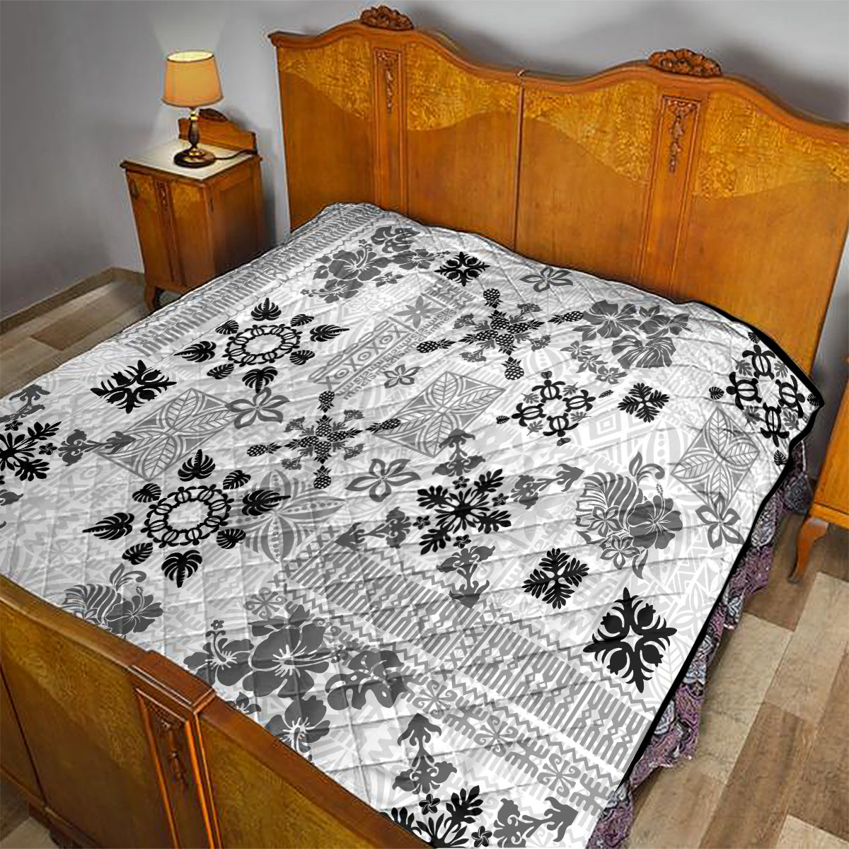 Hawaii Tapa Tribal Quilt With Hawaiian Quilt Pattern Black - Wonder Print Shop