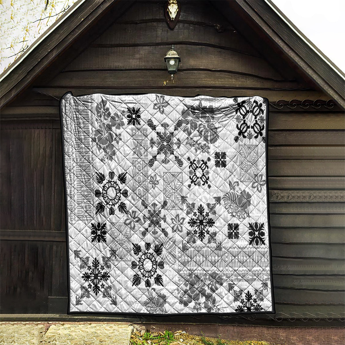 Hawaii Tapa Tribal Quilt With Hawaiian Quilt Pattern Black - Wonder Print Shop