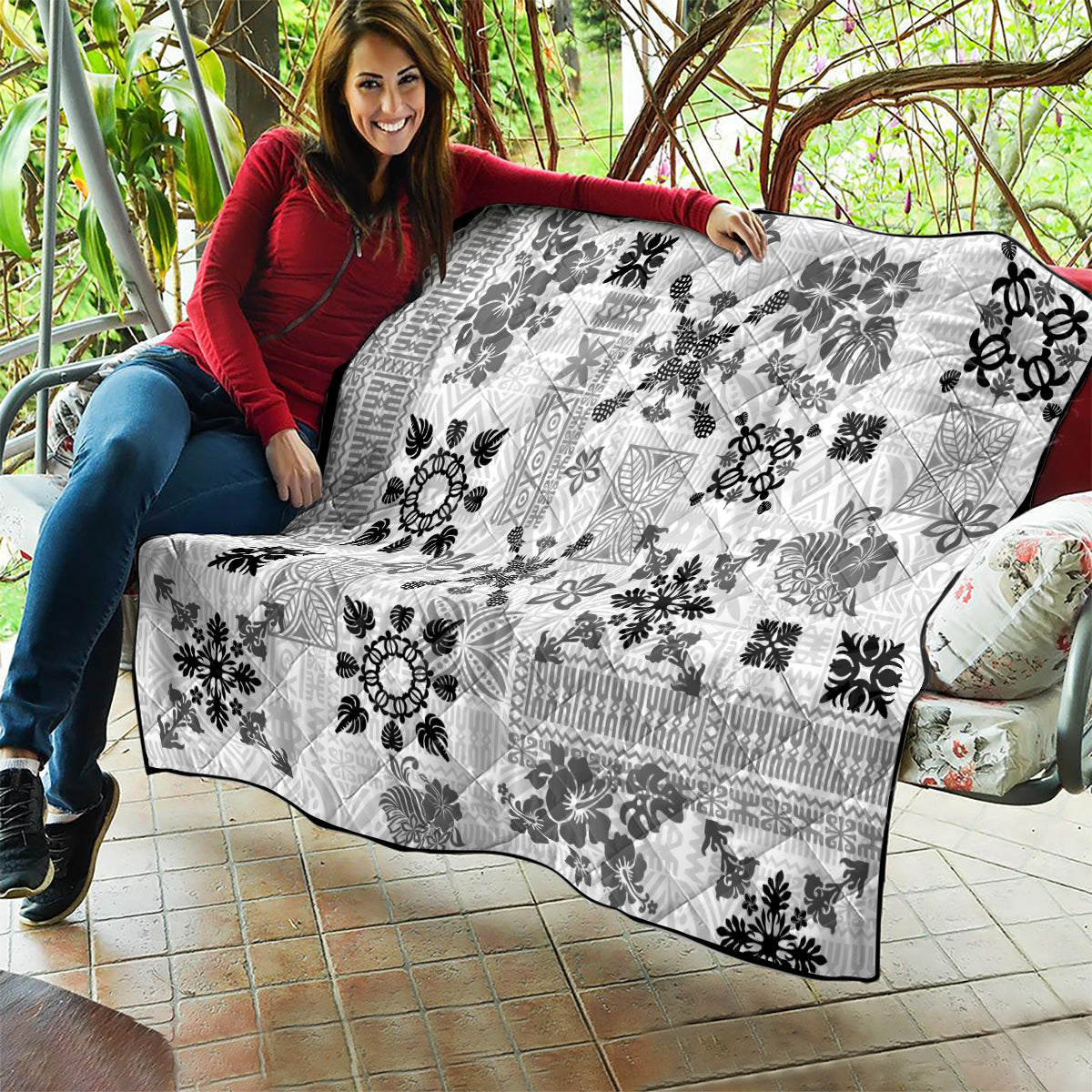 Hawaii Tapa Tribal Quilt With Hawaiian Quilt Pattern Black - Wonder Print Shop