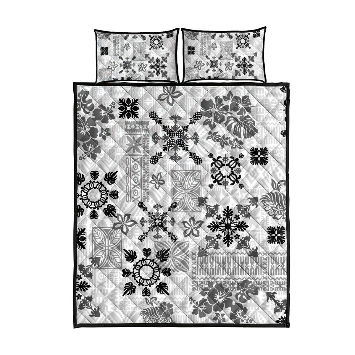 Hawaii Tapa Tribal Quilt Bed Set With Hawaiian Quilt Pattern Black - Wonder Print Shop
