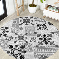Hawaii Tapa Tribal Round Carpet With Hawaiian Quilt Pattern Black LT9