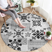 Hawaii Tapa Tribal Round Carpet With Hawaiian Quilt Pattern Black LT9