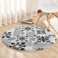 Hawaii Tapa Tribal Round Carpet With Hawaiian Quilt Pattern Black LT9
