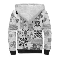 Hawaii Tapa Tribal Sherpa Hoodie With Hawaiian Quilt Pattern Black - Wonder Print Shop