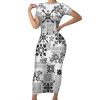 Hawaii Tapa Tribal Short Sleeve Bodycon Dress With Hawaiian Quilt Pattern Black - Wonder Print Shop