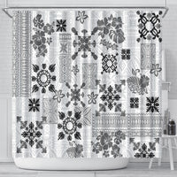 Hawaii Tapa Tribal Shower Curtain With Hawaiian Quilt Pattern Black LT9