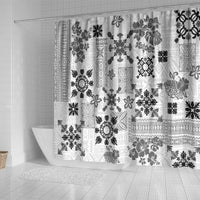 Hawaii Tapa Tribal Shower Curtain With Hawaiian Quilt Pattern Black LT9