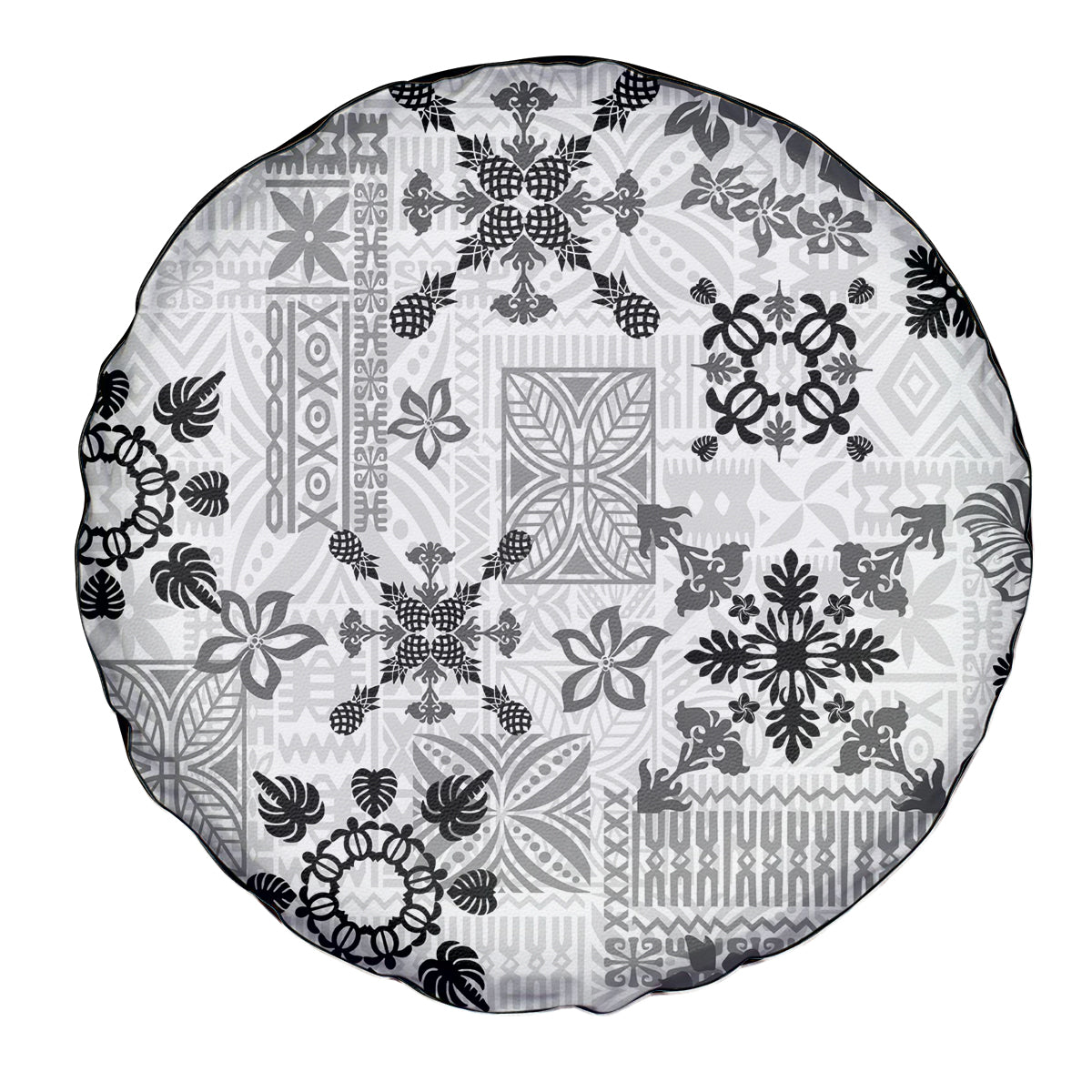 Hawaii Tapa Tribal Spare Tire Cover With Hawaiian Quilt Pattern Black - Wonder Print Shop