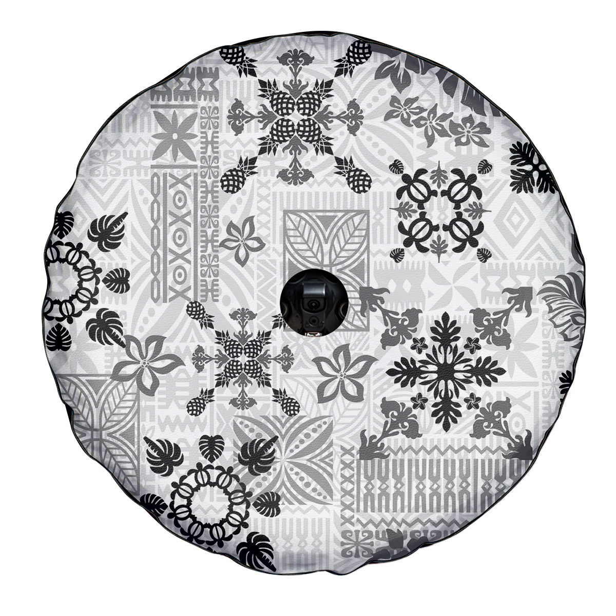 Hawaii Tapa Tribal Spare Tire Cover With Hawaiian Quilt Pattern Black - Wonder Print Shop