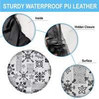 Hawaii Tapa Tribal Spare Tire Cover With Hawaiian Quilt Pattern Black - Wonder Print Shop