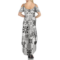 Hawaii Tapa Tribal Summer Maxi Dress With Hawaiian Quilt Pattern Black - Wonder Print Shop