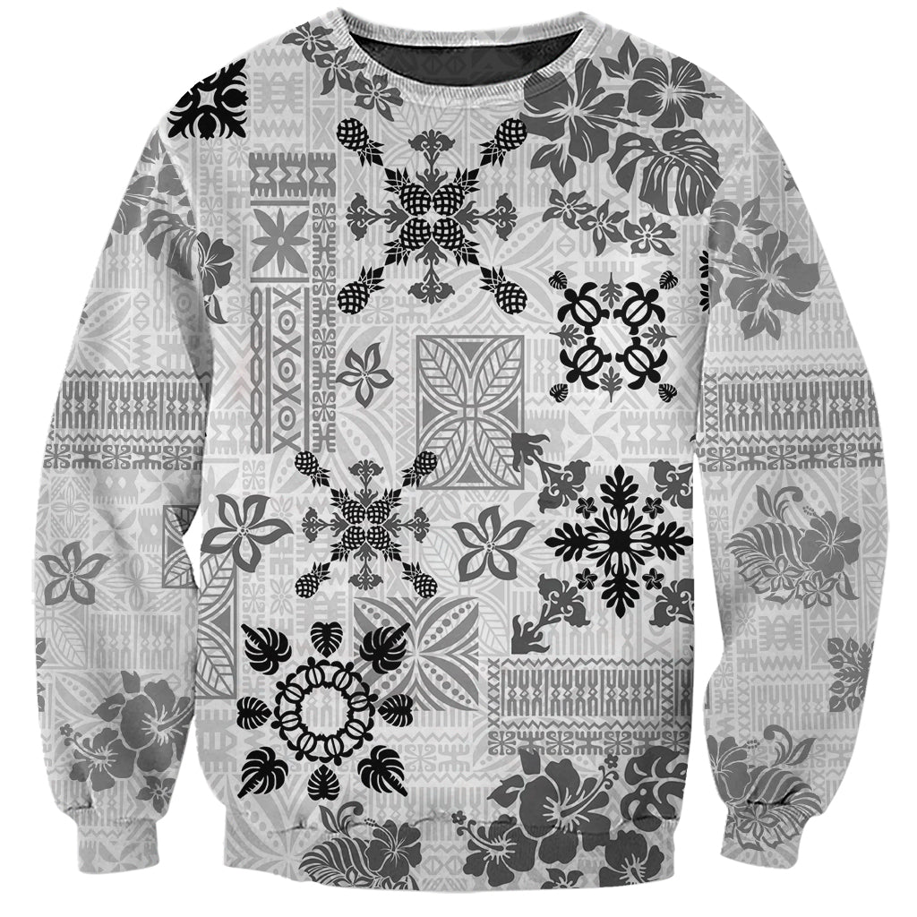 Hawaii Tapa Tribal Sweatshirt With Hawaiian Quilt Pattern Black - Wonder Print Shop