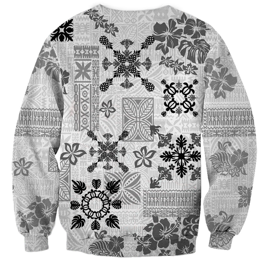 Hawaii Tapa Tribal Sweatshirt With Hawaiian Quilt Pattern Black - Wonder Print Shop