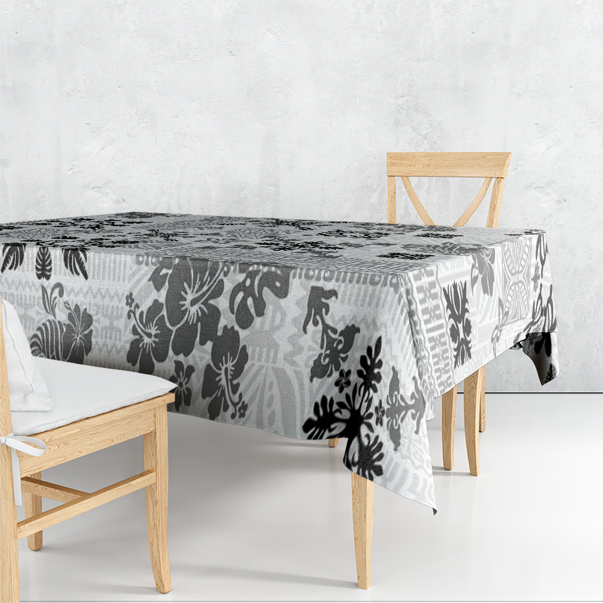 Hawaii Tapa Tribal Tablecloth With Hawaiian Quilt Pattern Black - Wonder Print Shop