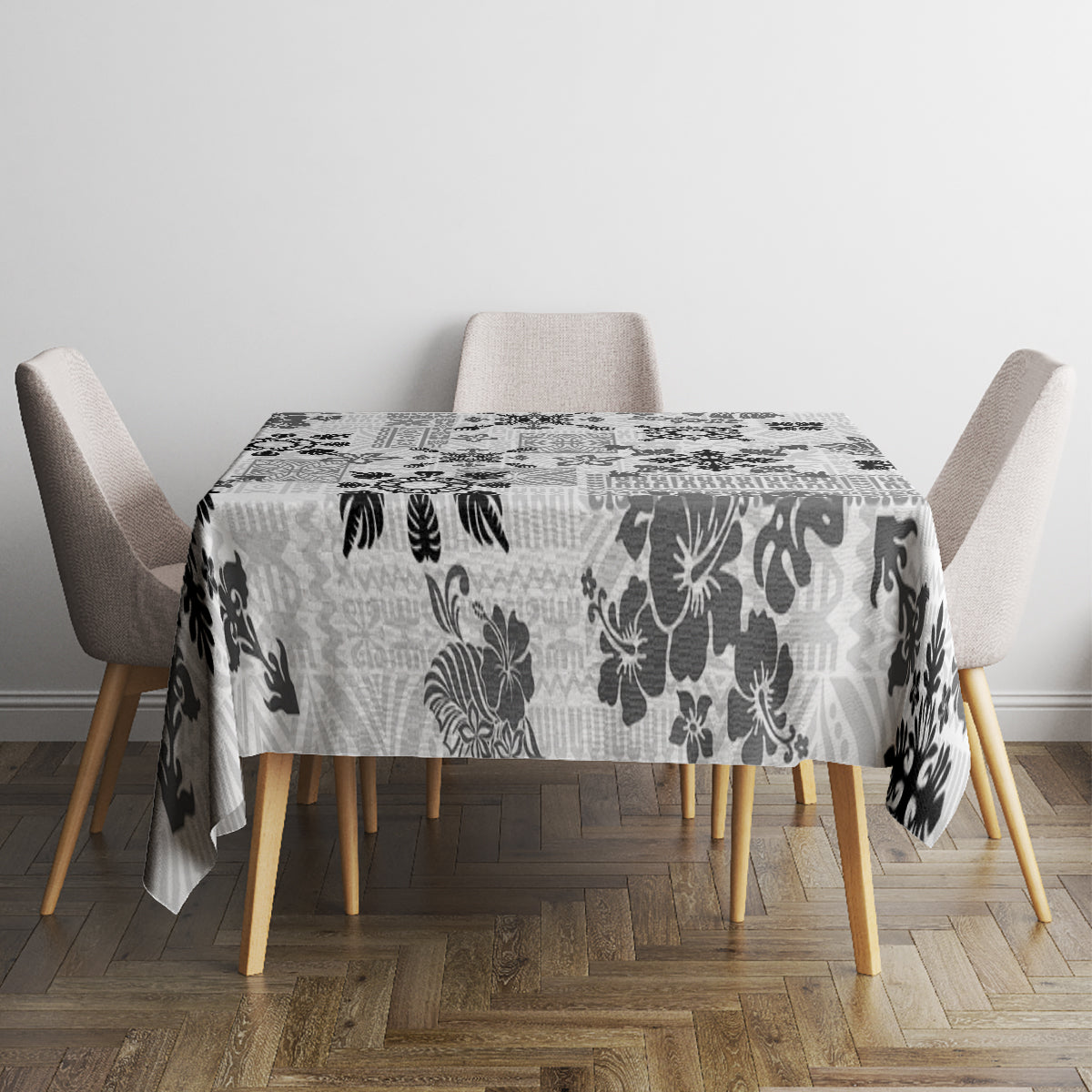 Hawaii Tapa Tribal Tablecloth With Hawaiian Quilt Pattern Black - Wonder Print Shop