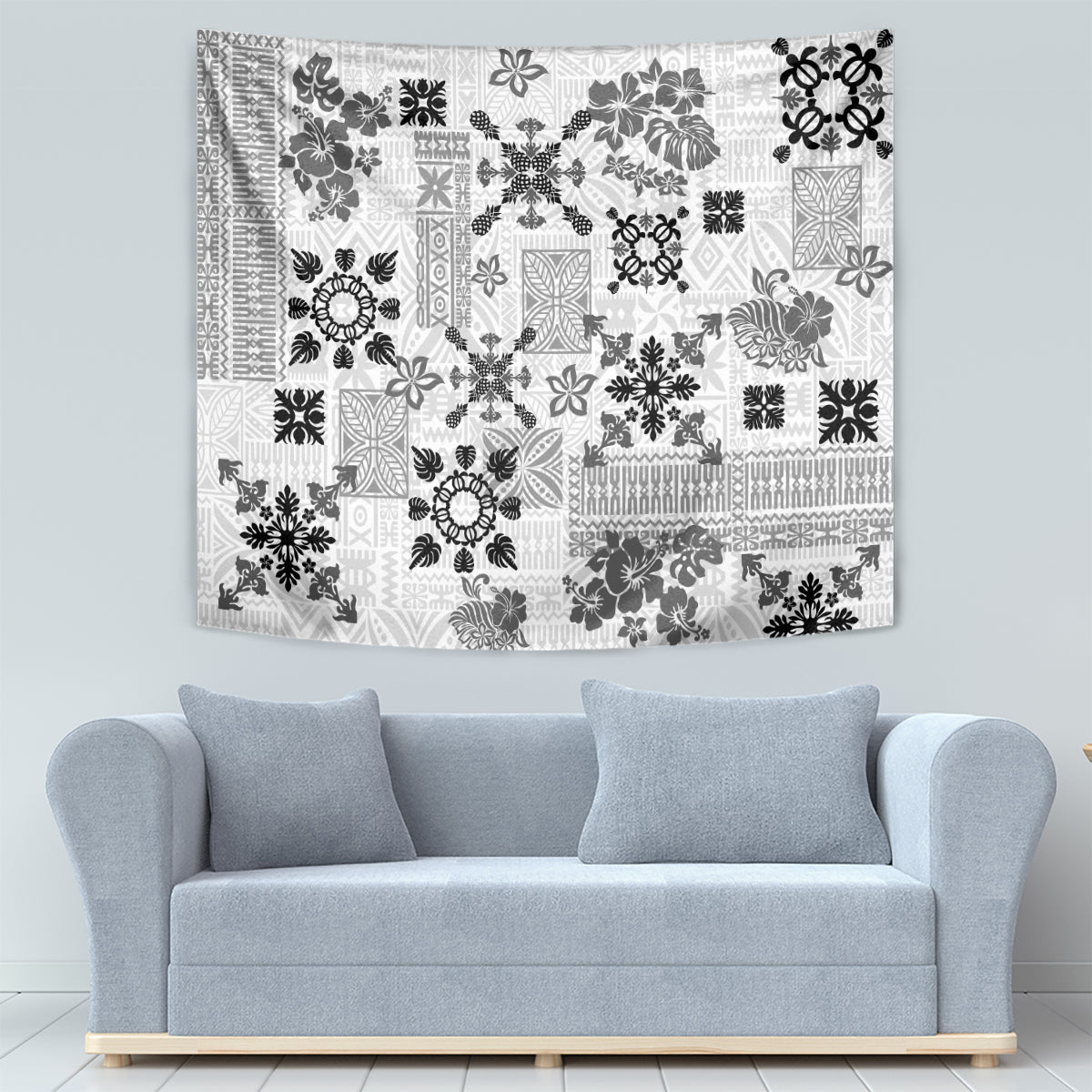 Hawaii Tapa Tribal Tapestry With Hawaiian Quilt Pattern Black - Wonder Print Shop