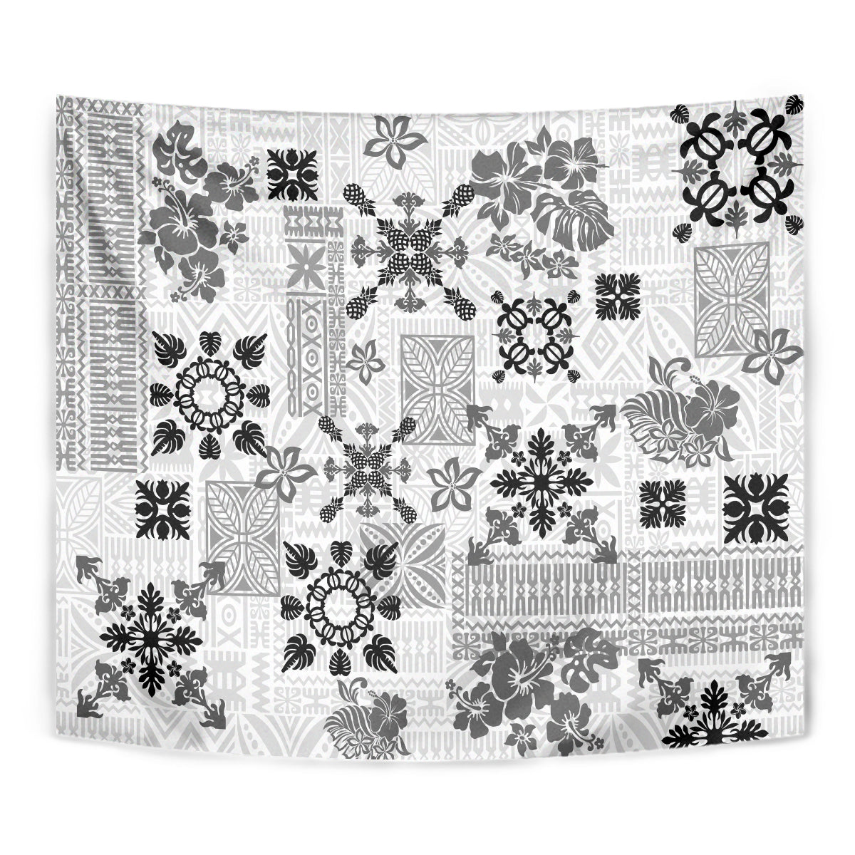 Hawaii Tapa Tribal Tapestry With Hawaiian Quilt Pattern Black - Wonder Print Shop