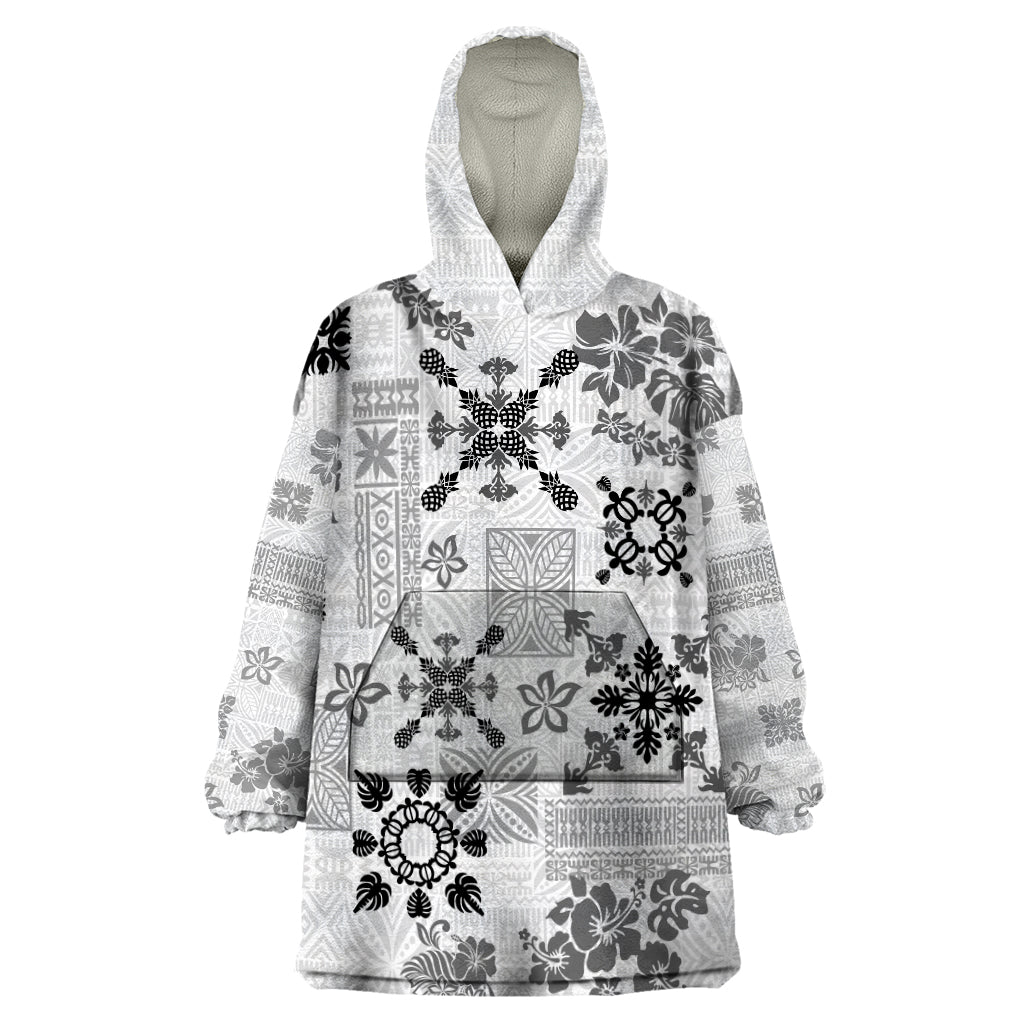 Hawaii Tapa Tribal Wearable Blanket Hoodie With Hawaiian Quilt Pattern Black - Wonder Print Shop