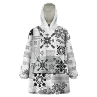 Hawaii Tapa Tribal Wearable Blanket Hoodie With Hawaiian Quilt Pattern Black - Wonder Print Shop
