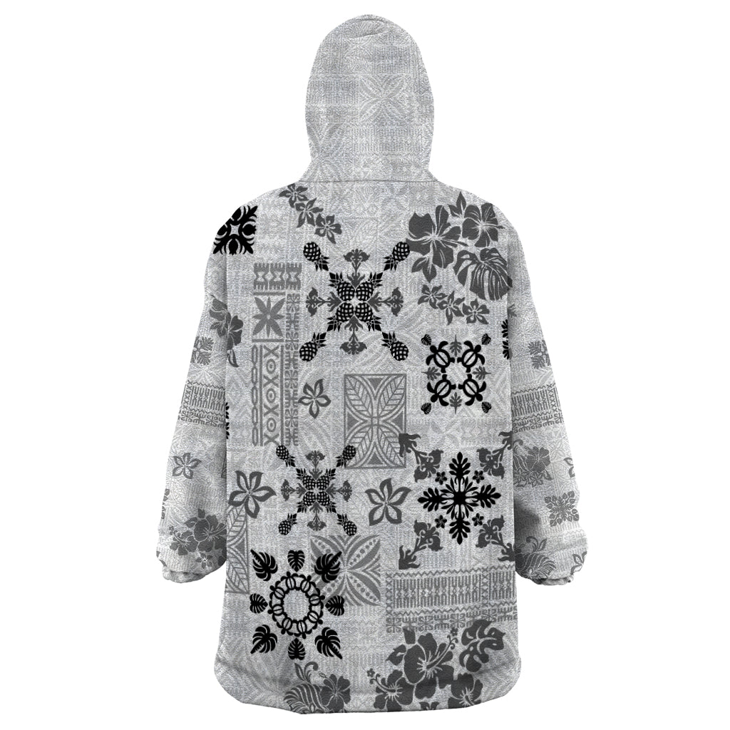 Hawaii Tapa Tribal Wearable Blanket Hoodie With Hawaiian Quilt Pattern Black - Wonder Print Shop