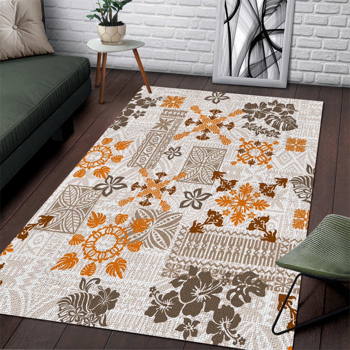 Hawaii Tapa Tribal Area Rug With Hawaiian Quilt Pattern Gold LT9 - Wonder Print Shop