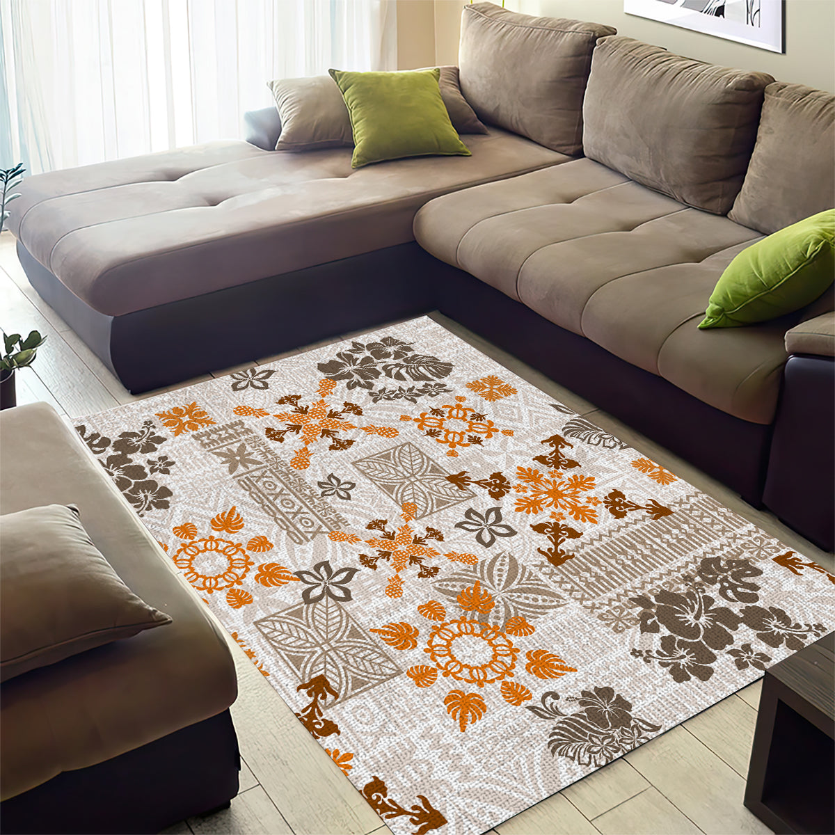 Hawaii Tapa Tribal Area Rug With Hawaiian Quilt Pattern Gold LT9 - Wonder Print Shop