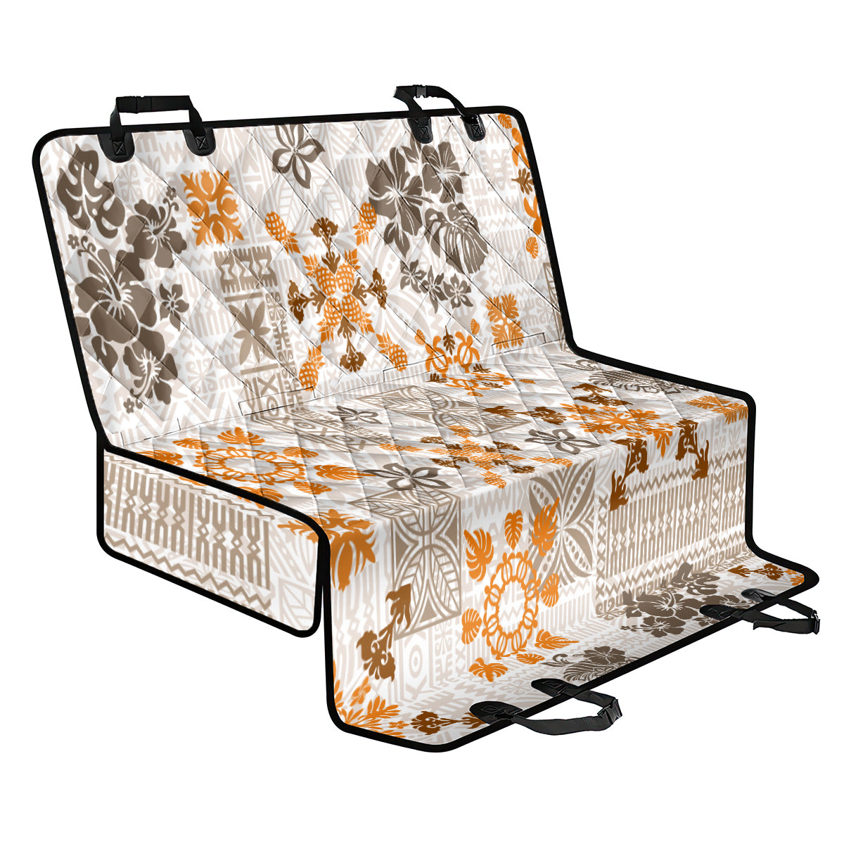 Hawaii Tapa Tribal Back Car Seat Cover With Hawaiian Quilt Pattern Gold LT9 - Wonder Print Shop