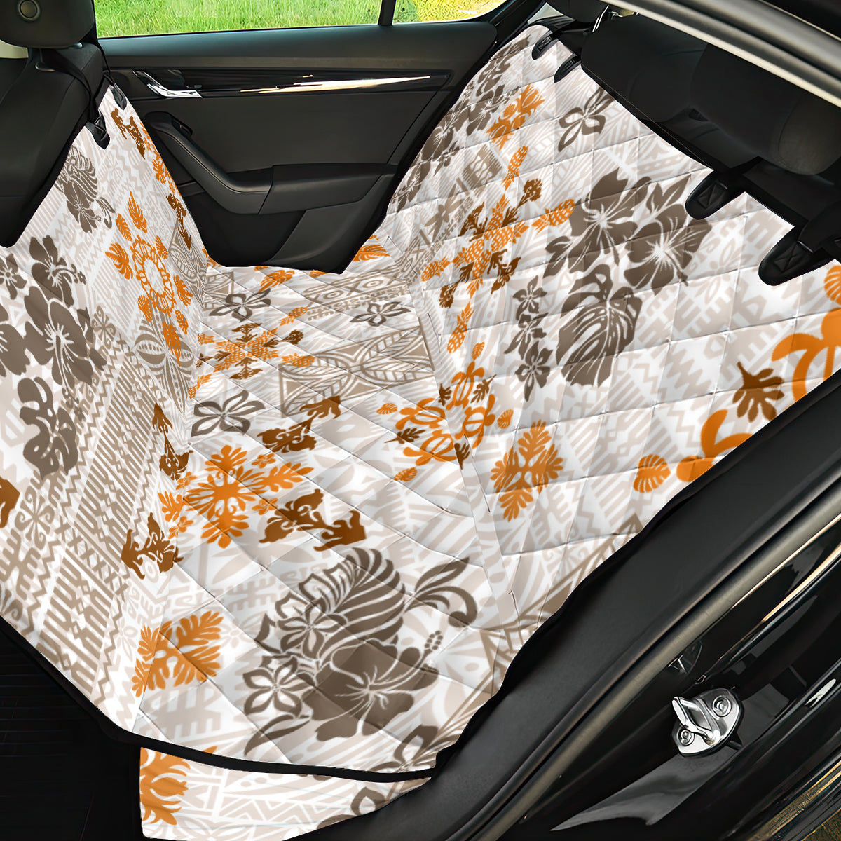 Hawaii Tapa Tribal Back Car Seat Cover With Hawaiian Quilt Pattern Gold LT9 - Wonder Print Shop