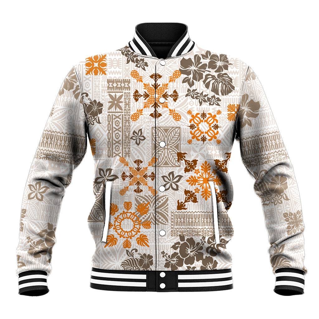 Hawaii Tapa Tribal Baseball Jacket With Hawaiian Quilt Pattern Gold LT9 - Wonder Print Shop