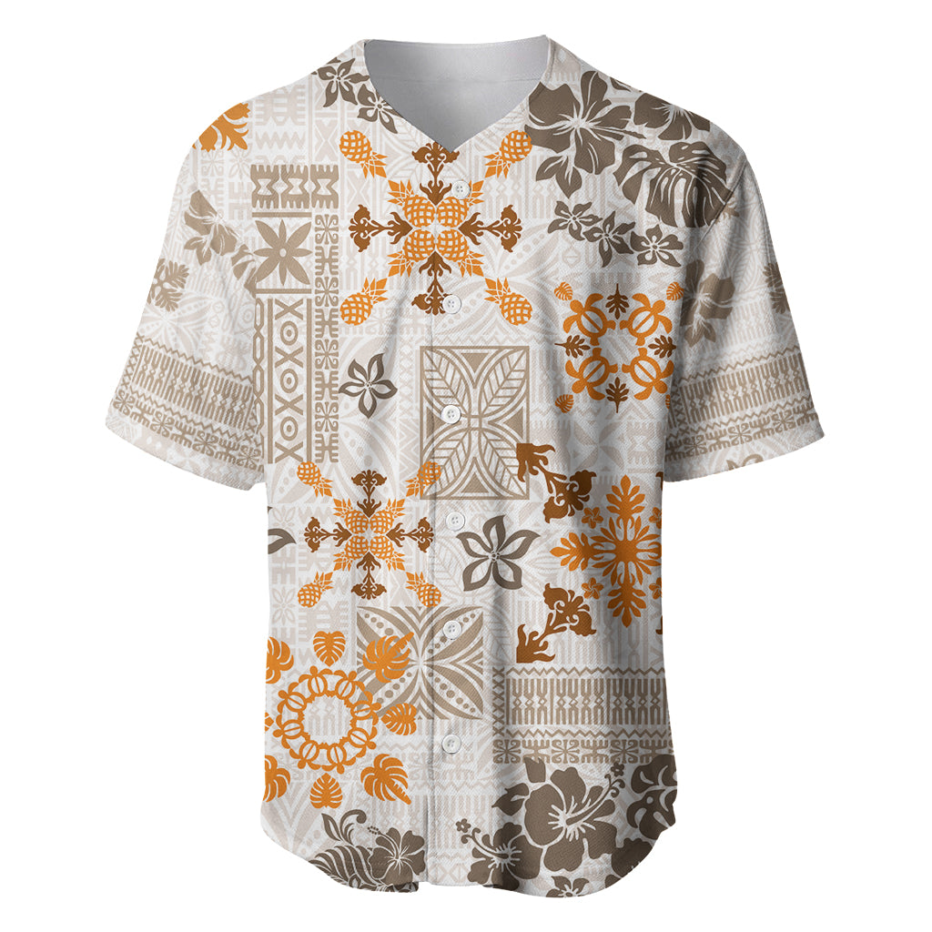 Hawaii Tapa Tribal Baseball Jersey With Hawaiian Quilt Pattern Gold LT9 - Wonder Print Shop