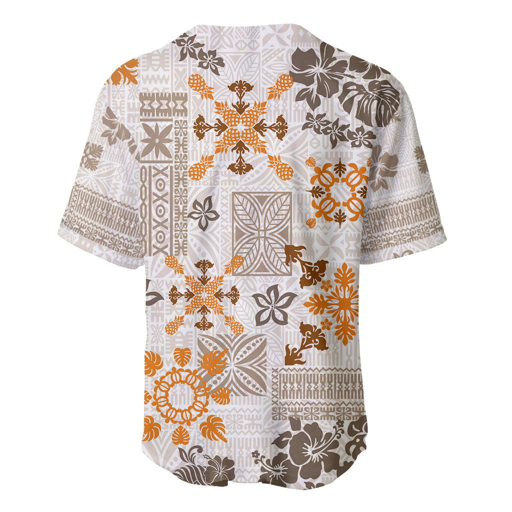 Hawaii Tapa Tribal Baseball Jersey With Hawaiian Quilt Pattern Gold LT9 - Wonder Print Shop