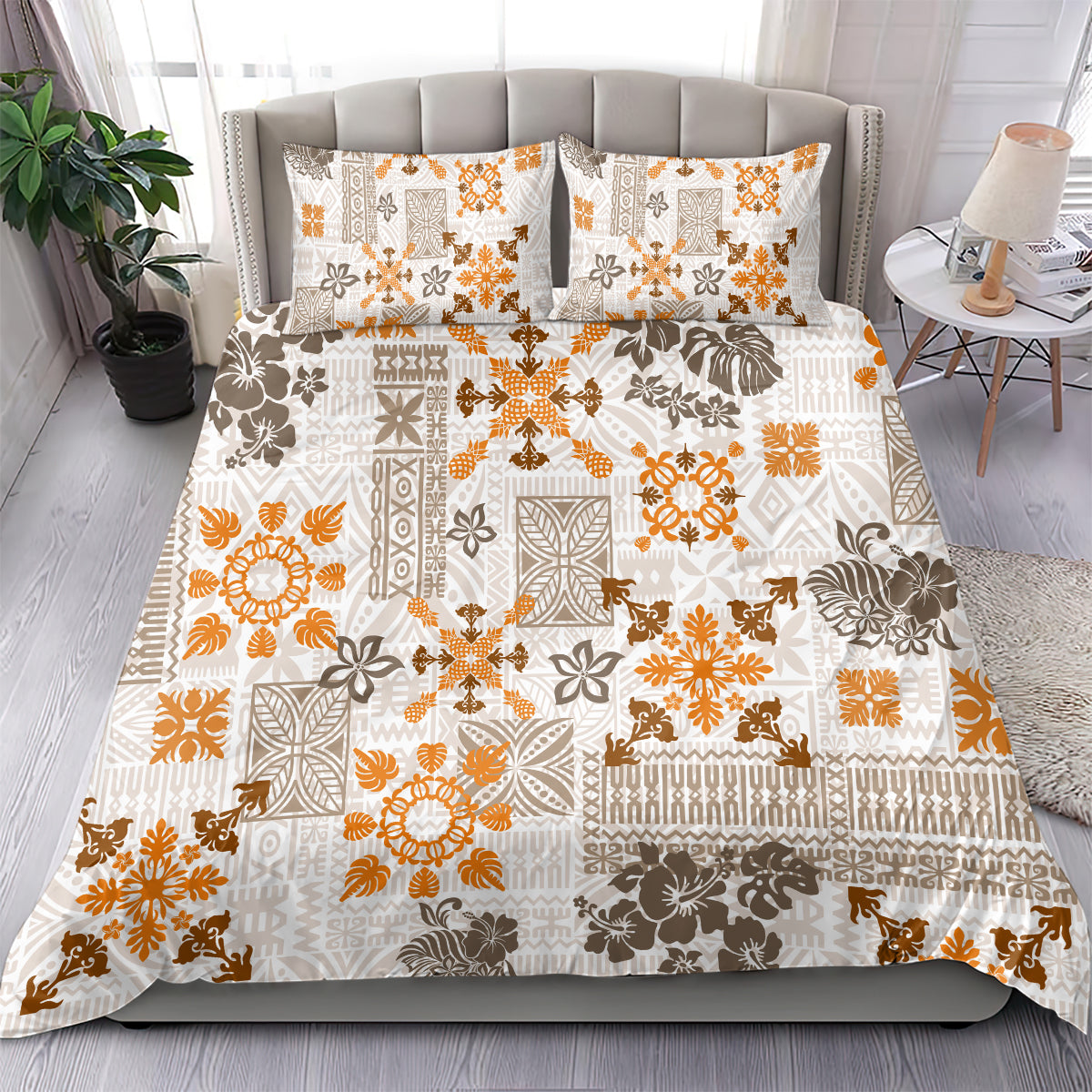 Hawaii Tapa Tribal Bedding Set With Hawaiian Quilt Pattern Gold LT9 - Wonder Print Shop