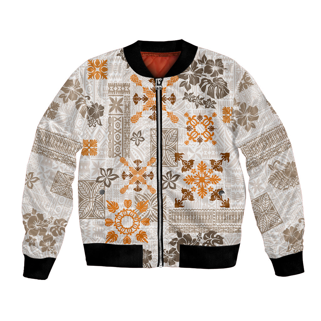 Hawaii Tapa Tribal Bomber Jacket With Hawaiian Quilt Pattern Gold LT9 - Wonder Print Shop