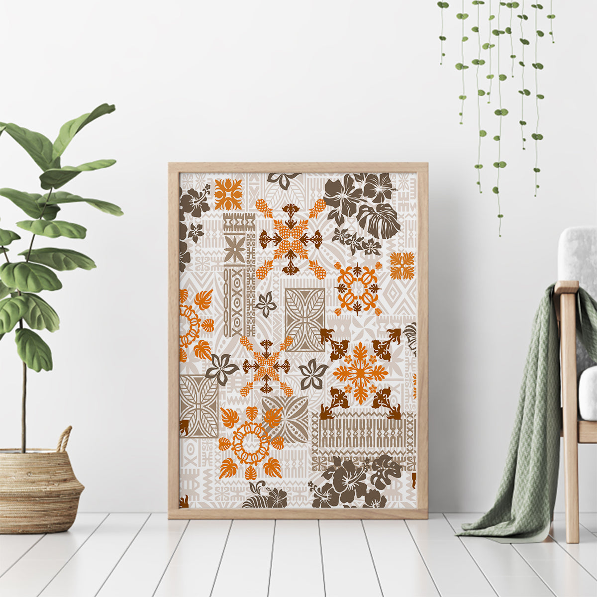 Hawaii Tapa Tribal Canvas Wall Art With Hawaiian Quilt Pattern Gold LT9 - Wonder Print Shop