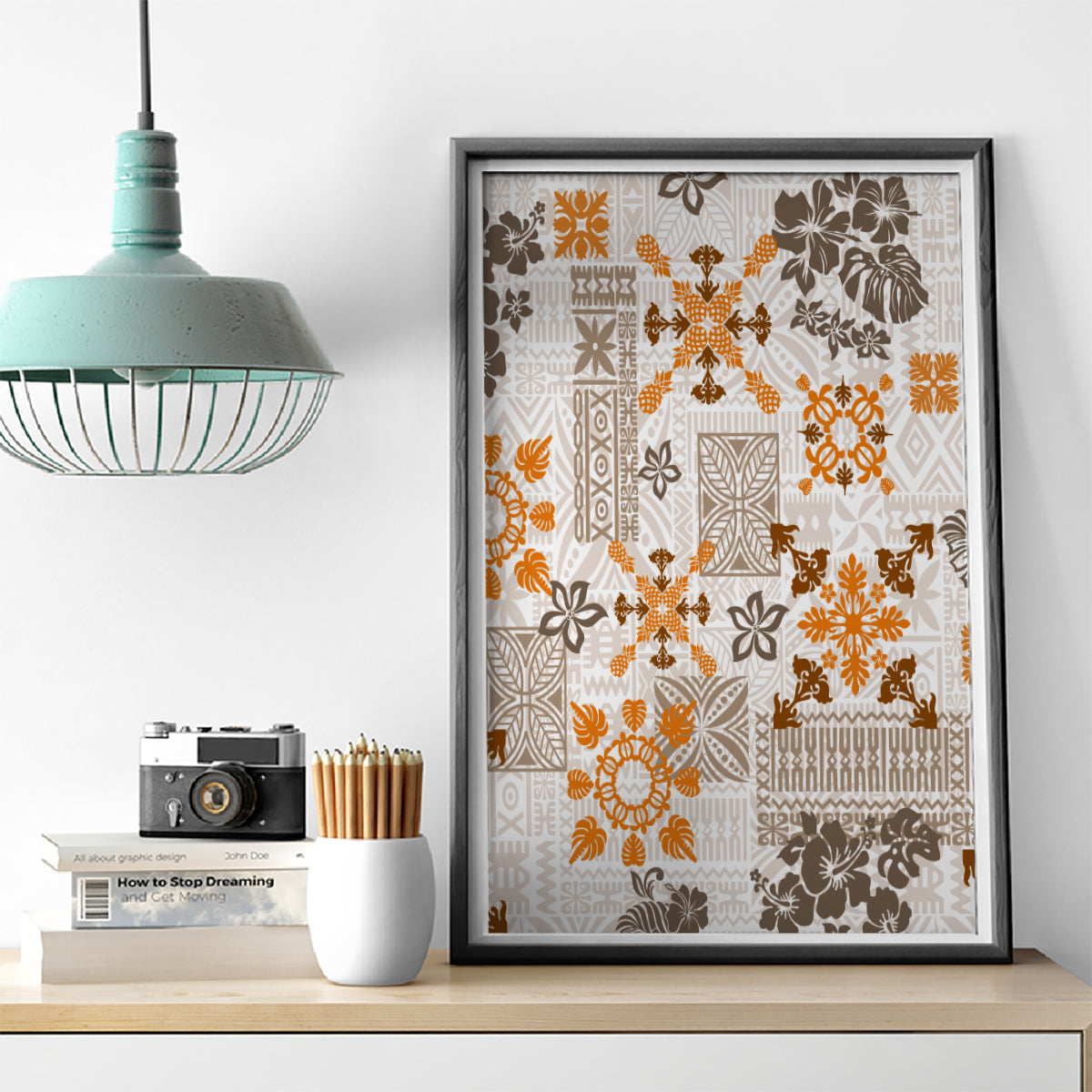 Hawaii Tapa Tribal Canvas Wall Art With Hawaiian Quilt Pattern Gold LT9 - Wonder Print Shop